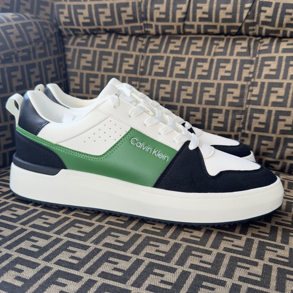Calvin Klein Men's Blayne Casual Lace-Up White, Green, and Black Sneakers - Picture 2 of 15